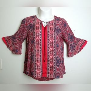 Cato Women's Top Blouse Bell Sleeves Size L Red